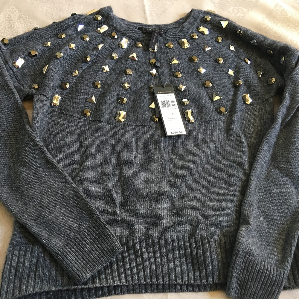 BCBGMAXAZRIA Heather Grey Miri Beaded Crewneck